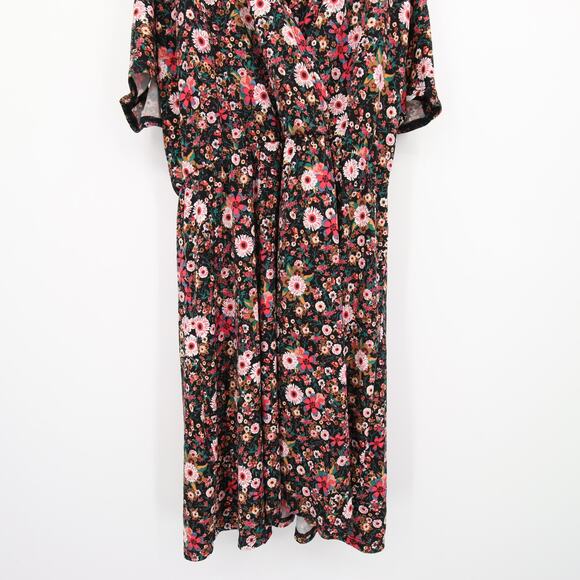 BCBGeneration Dress Black Red Floral Cold Shoulder Dolman Short Sleeve Surplice - Picture 3 of 9